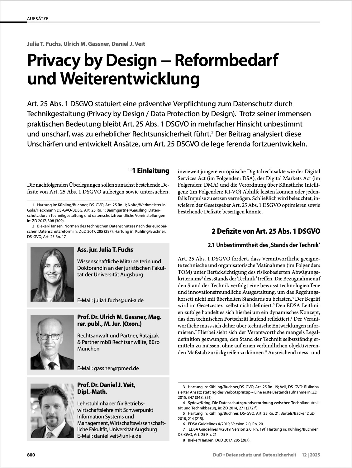 Titelbild: DuD Heft 12/2025, Privacy by Design